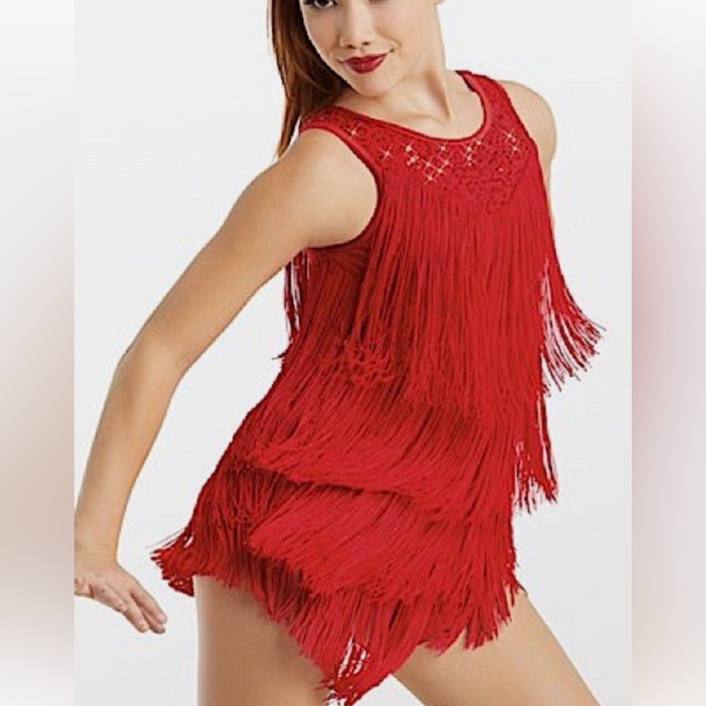 Balera Weissman Costume Red Fringe Sequin Dress, Adult Small